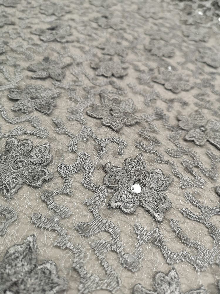 Silver sequin cheap lace fabric