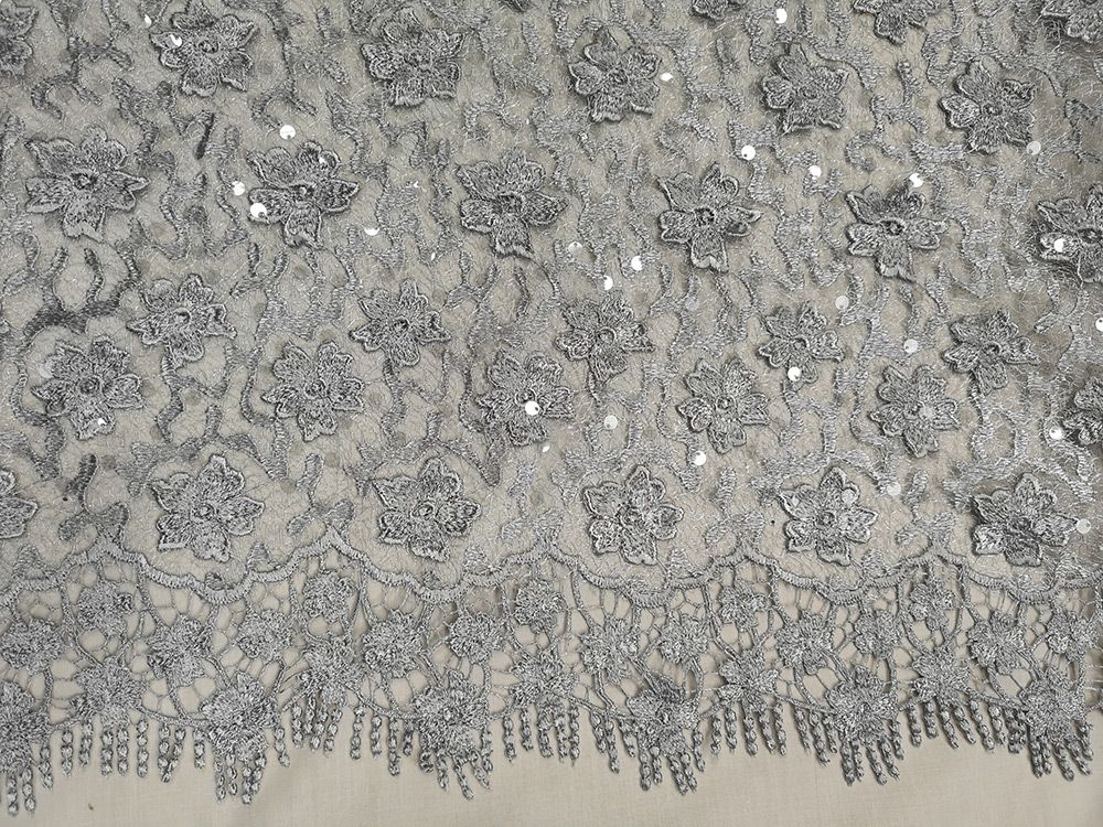 Silver sequin cheap lace fabric