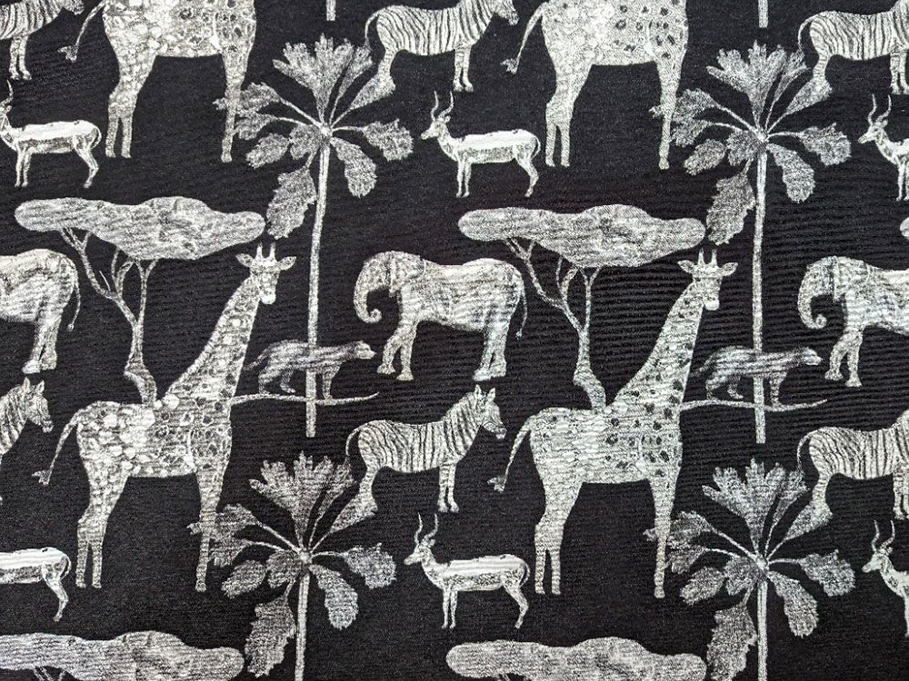 Cotton Rich Woven Tapestry, Mono Safari, Black