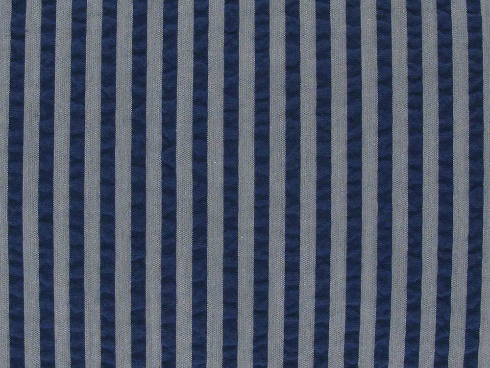 Blue & White Stripe Seersucker Cotton Fabric