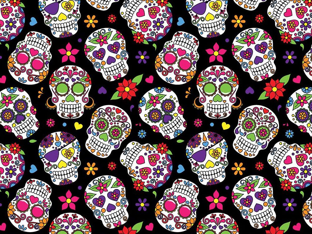 Sugar Skull Celebration Cotton Print, Black