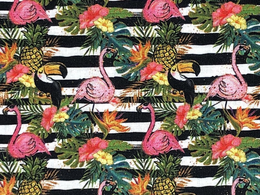 Tropical Troupe Cotton Print Flamingo Stripe