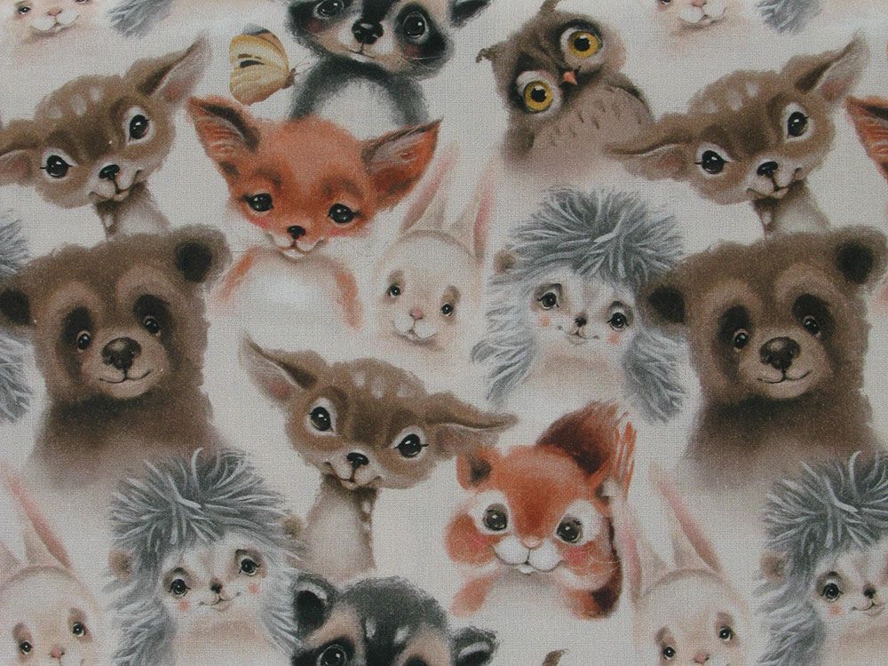 Watercolour Animal Babies Cotton Print