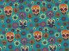 Psychedelic Floral Skulls Polycotton, Aqua