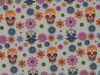 Psychedelic Floral Skulls Polycotton, Grey