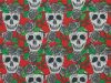 Rose Wreath Skull Polycotton Print, Red