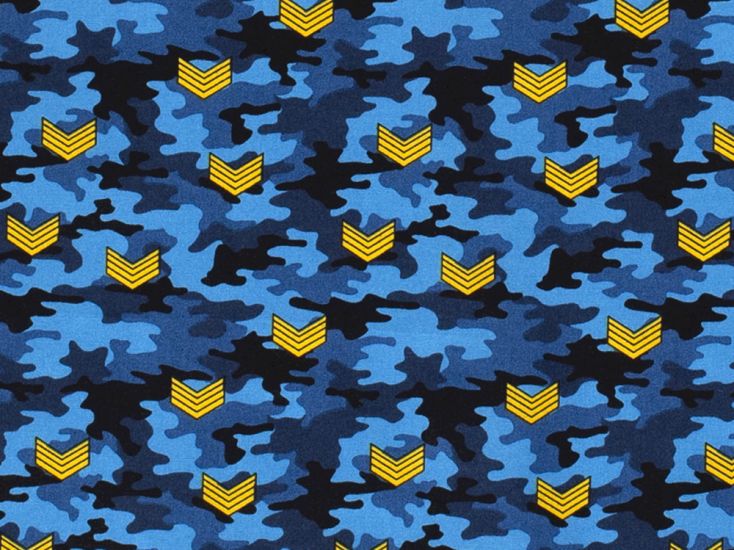 Camouflage Brigade Cotton Poplin Print, Blue