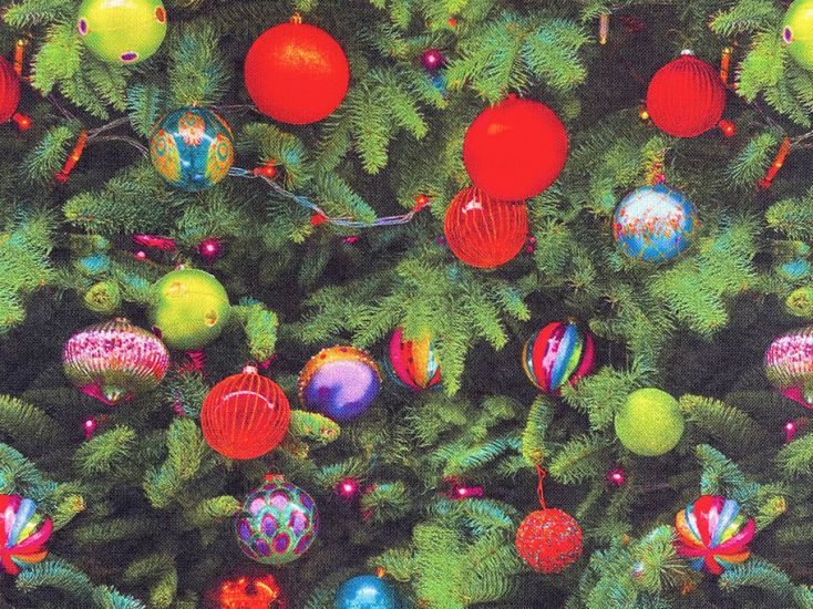 Christmas Tree Baubles Cotton Print