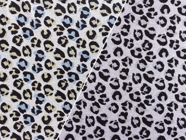 Colour Change Cotton Jersey, Leopard Print, Grey and Blue