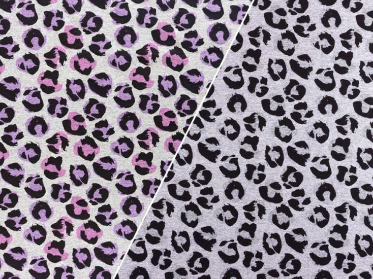 Colour Change Cotton Jersey, Leopard Print, Grey and Pink