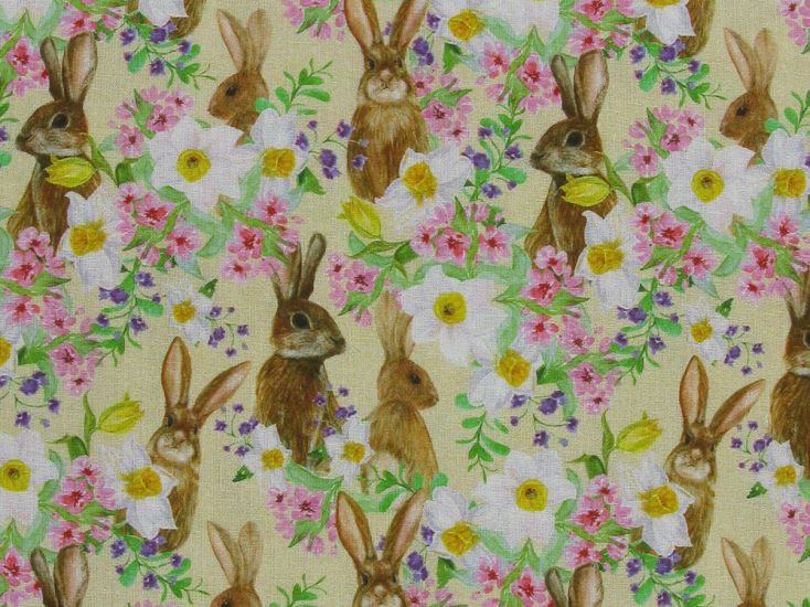 Floral Bunnies Cotton Print