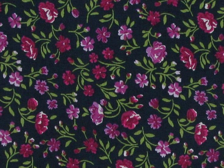 Floral Leaves Cotton Print, Navy