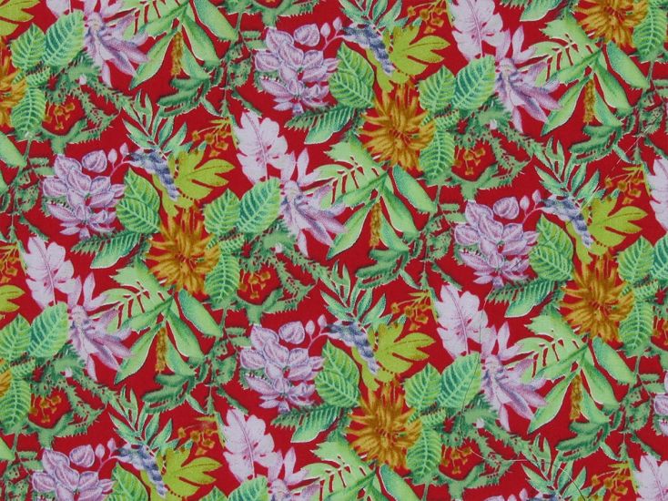 Floral Tropic View Cotton Poplin Print, Red