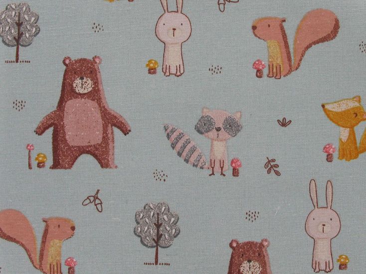 Forest Friends Cotton Rich Canvas, Duck Egg