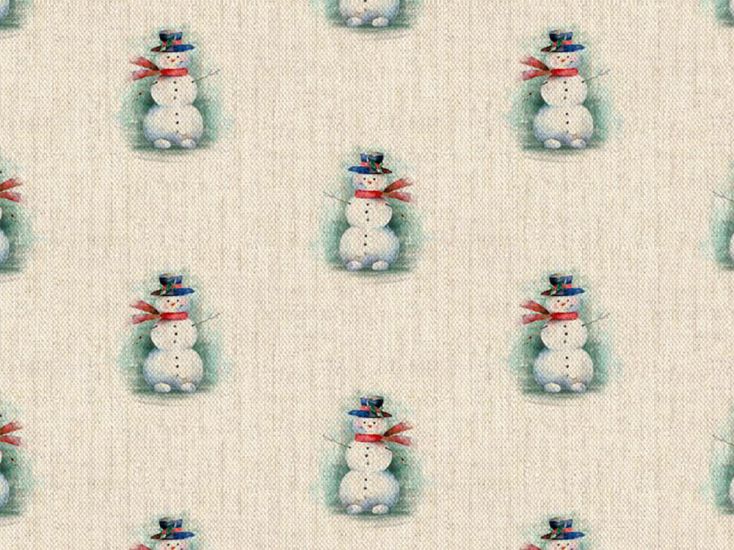 Linen Look Printed Panama, Christmas Snowman