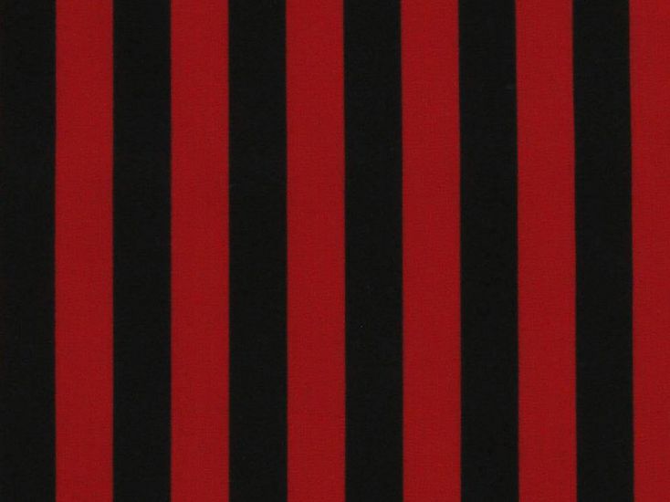 Medium 1cm Stripe Polycotton Print, Red and Black