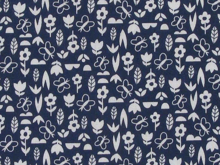 Mini Floral Garden Polycotton Print, Navy