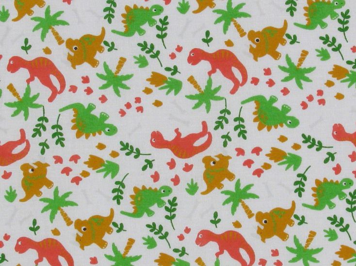 Dinosaur Bones Polycotton Print, White