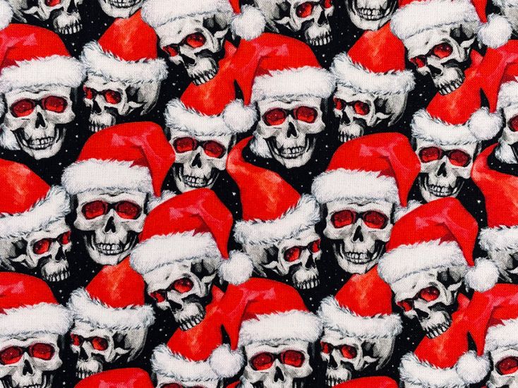 Santa Hat Skulls Cotton Print