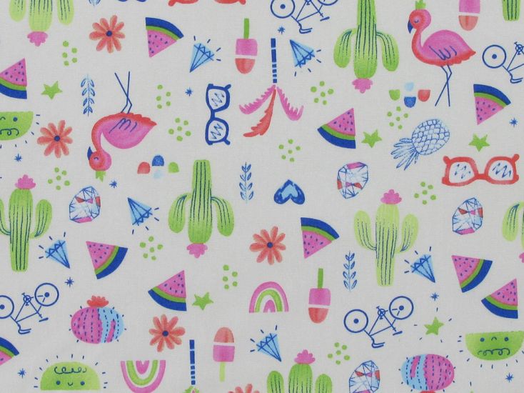 Summer Icons Cotton Poplin Print, Ivory