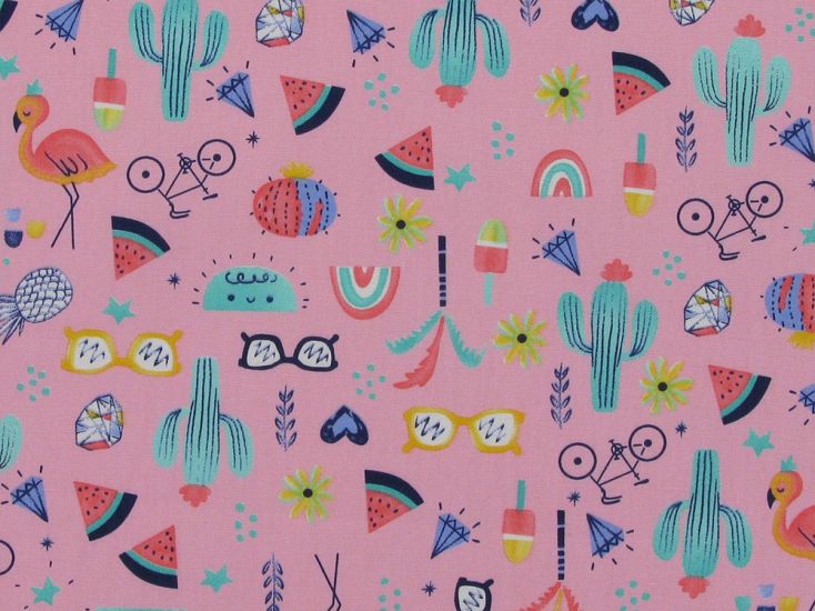 Summer Icons Cotton Poplin Print, Pink