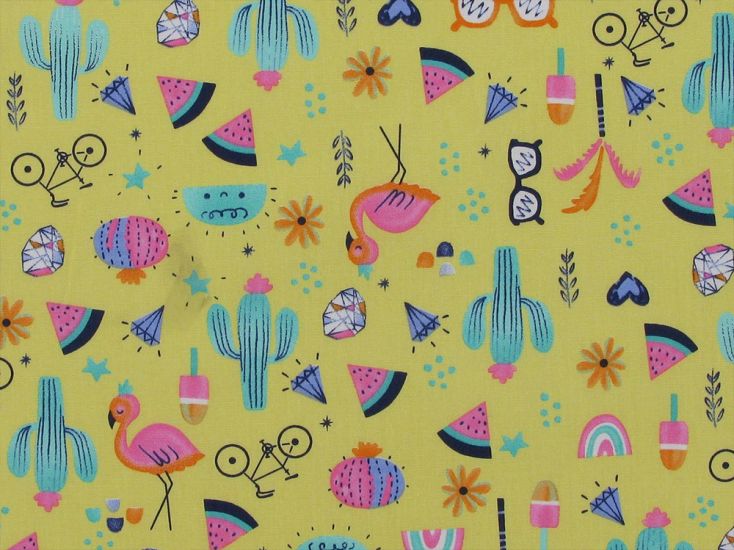 Summer Icons Cotton Poplin Print, Yellow