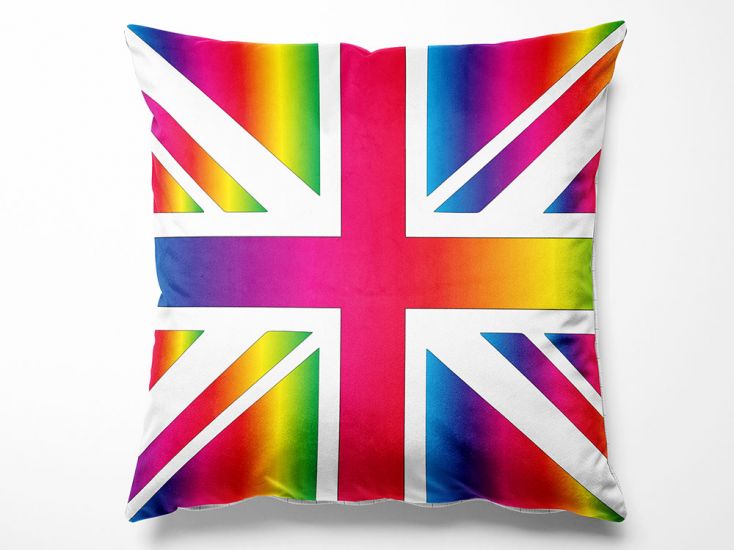 Union Jack Cotton Panama Panels, Fantasy Rainbow