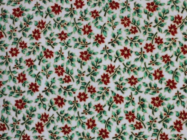 Mini Christmas Poinsettia Cotton Print, Ivory