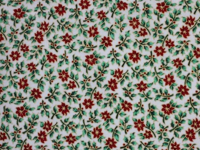 Mini Christmas Poinsettia Cotton Print, Ivory