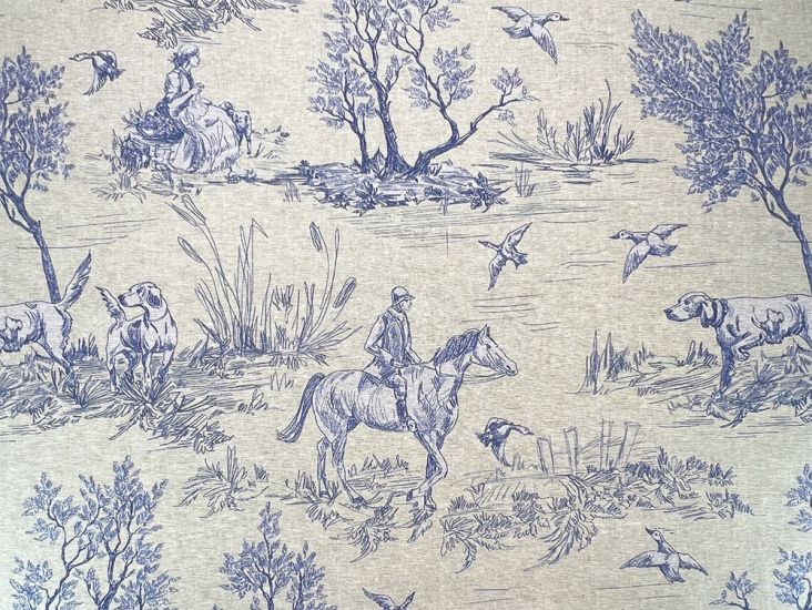 Country Toile Cotton Rich Panama Canvas, Navy