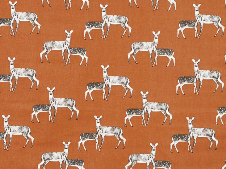 Deer Haven Cotton Curtain Fabric, Cinder