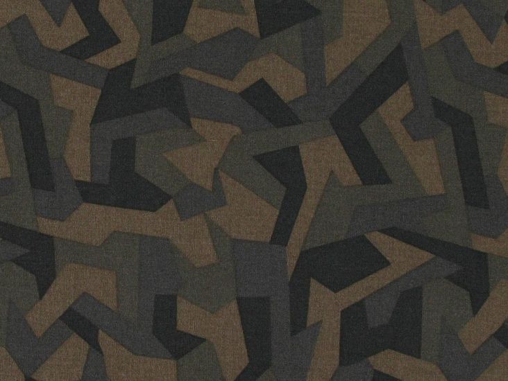 Geometric Camouflage Cotton Poplin Print, Khaki