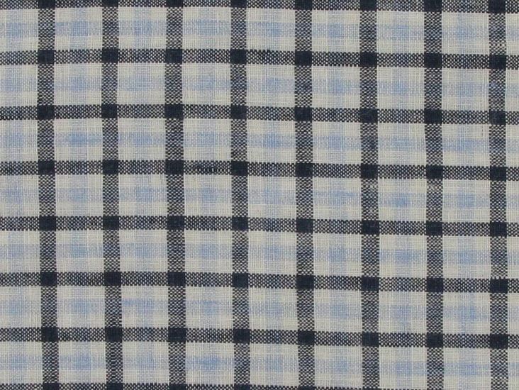 Gurteen Mixed Gingham Delave Irish Linen, Navy Sky White