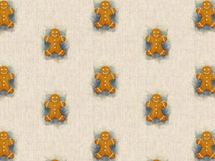 Linen Look Printed Panama, Christmas Gingerbread Man