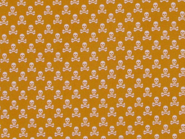 Mini Skull And Crossbones Cotton Poplin Print, Mustard