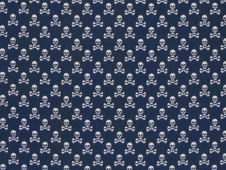 Mini Skull And Crossbones Cotton Poplin Print, Navy