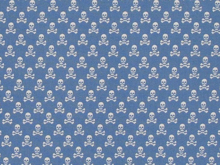 Mini Skull And Crossbones Cotton Poplin Print, Sky