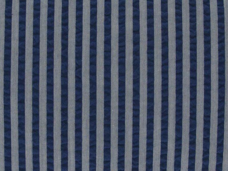 Premium Cotton Seersucker Stripe, Navy and Grey