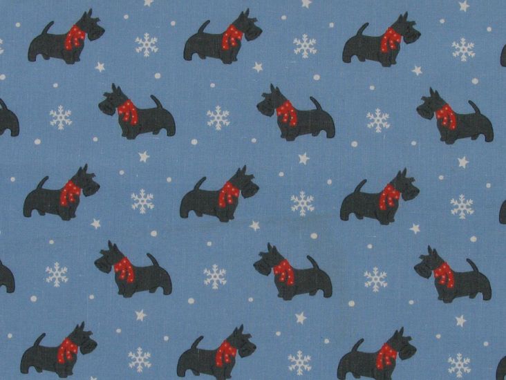 Snowflake Schnauzers Polycotton Print, Blue