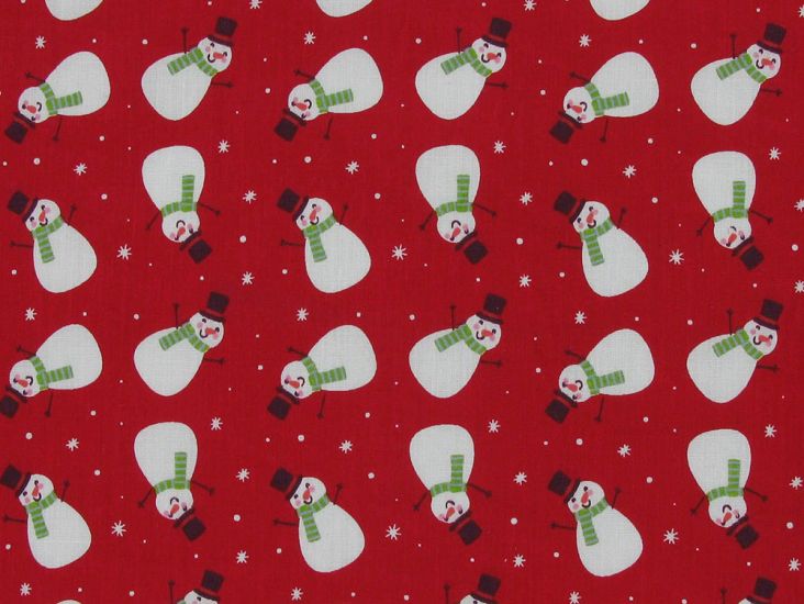 Snowmen Sky Polycotton Print, Red