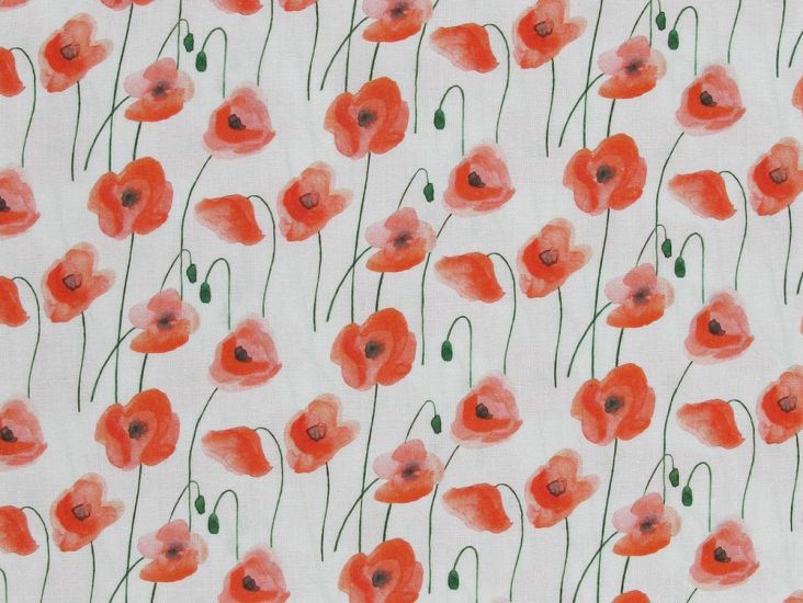 Watercolour Poppy Cotton Print
