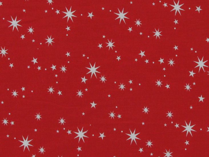 Winter Stars Polycotton Print, Red