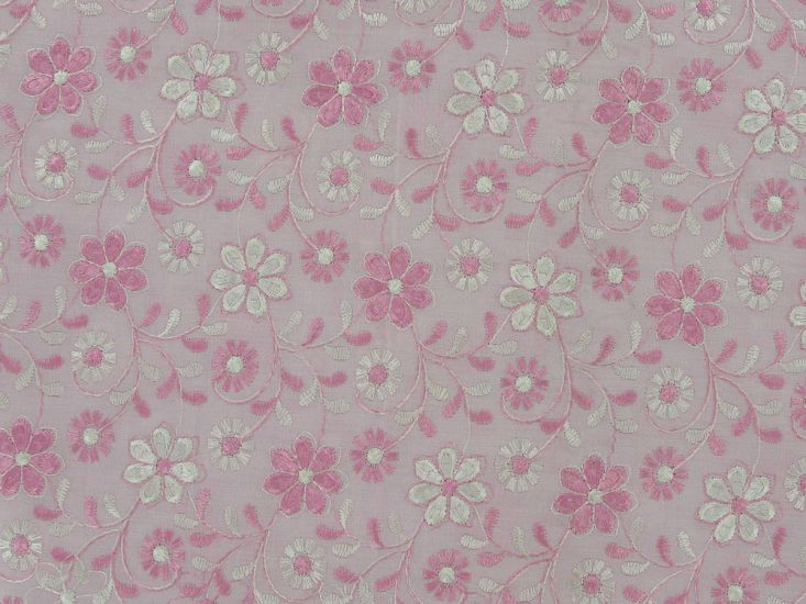 Rose Flora Embroidered Polyviscose Blend, Pink