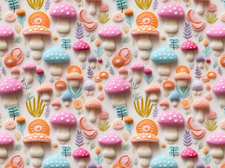 3D Fantasia Cotton Print, Felt Toadstalls