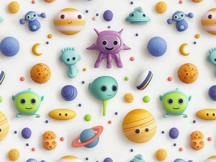 3D Fantasia Cotton Print, Little Aliens