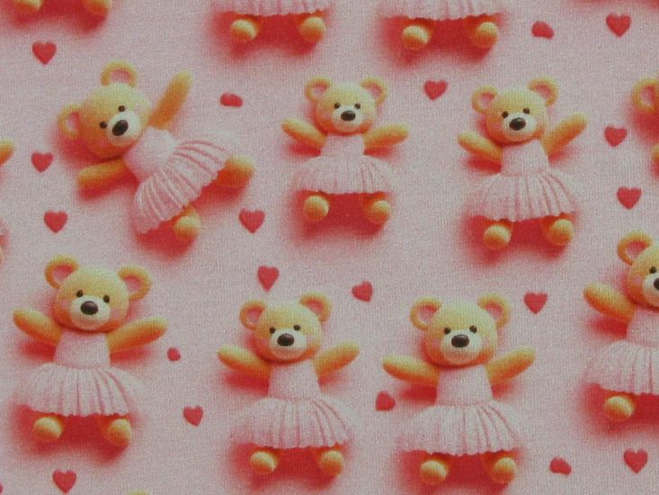 3D Fantasy Cotton Print, Ballerina Teddies, Pink