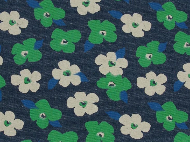8oz Printed Denim, Midnight Meadow