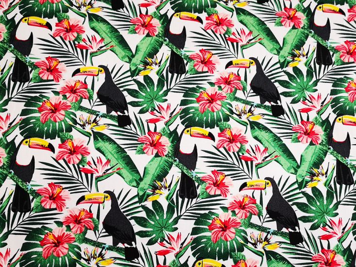 Amazonian Toucan Cotton Print, White