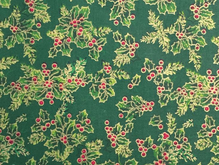Christmas Allover Holly Cotton Print, Green