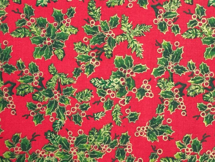 Christmas Allover Holly Cotton Print, Red